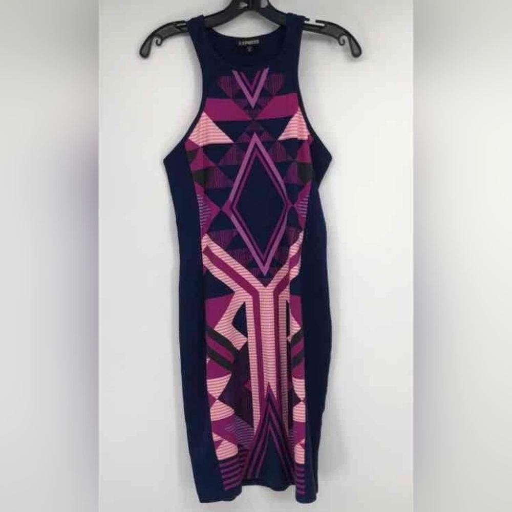 Express Geometric Patterned Dress - Pink and Blue.
